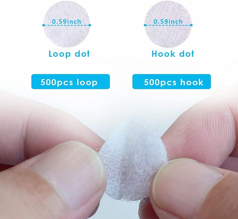 Hiisea Self Adhesive Dots, 1000Pcs(500 Pair Sets) 0.59 Inch Diameter Strong Self Adhesive Dots for Classroom Nylon Sticky Back Hook Loop Strips, Small Circle Dots Stickers Tapes, White - Image 3