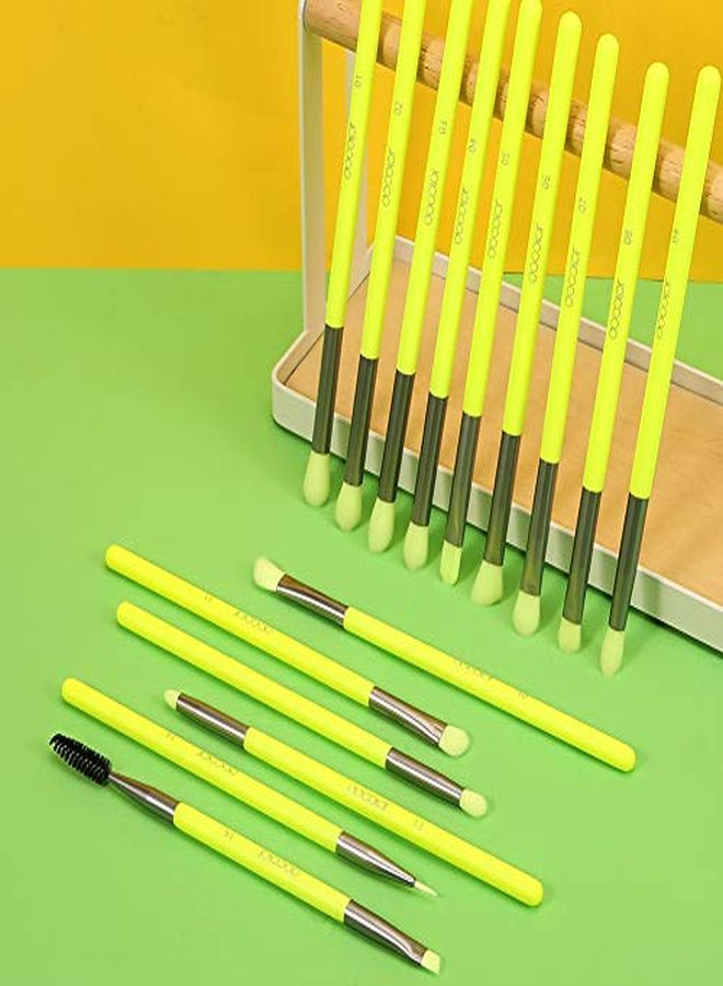 docolor Eye Makeup Brushes 15Pcs Neon Green Eyeshadow Makeup Brushes Set Professional Eye Shadow Blending Concealer Eyebrow Eyelash Eye Liners Premium Synthetic Make Up Brush With Case - Image 2