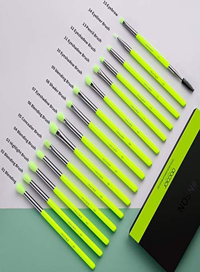 docolor Eye Makeup Brushes 15Pcs Neon Green Eyeshadow Makeup Brushes Set Professional Eye Shadow Blending Concealer Eyebrow Eyelash Eye Liners Premium Synthetic Make Up Brush With Case - Image 5