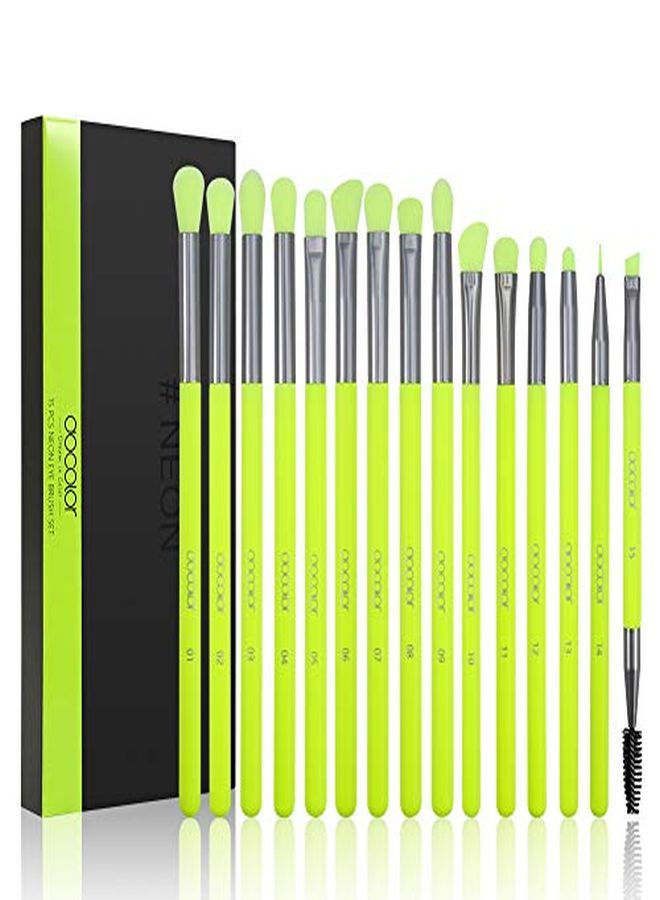 docolor Eye Makeup Brushes 15Pcs Neon Green Eyeshadow Makeup Brushes Set Professional Eye Shadow Blending Concealer Eyebrow Eyelash Eye Liners Premium Synthetic Make Up Brush With Case - Image 1