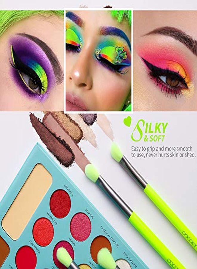 docolor Eye Makeup Brushes 15Pcs Neon Green Eyeshadow Makeup Brushes Set Professional Eye Shadow Blending Concealer Eyebrow Eyelash Eye Liners Premium Synthetic Make Up Brush With Case - Image 3