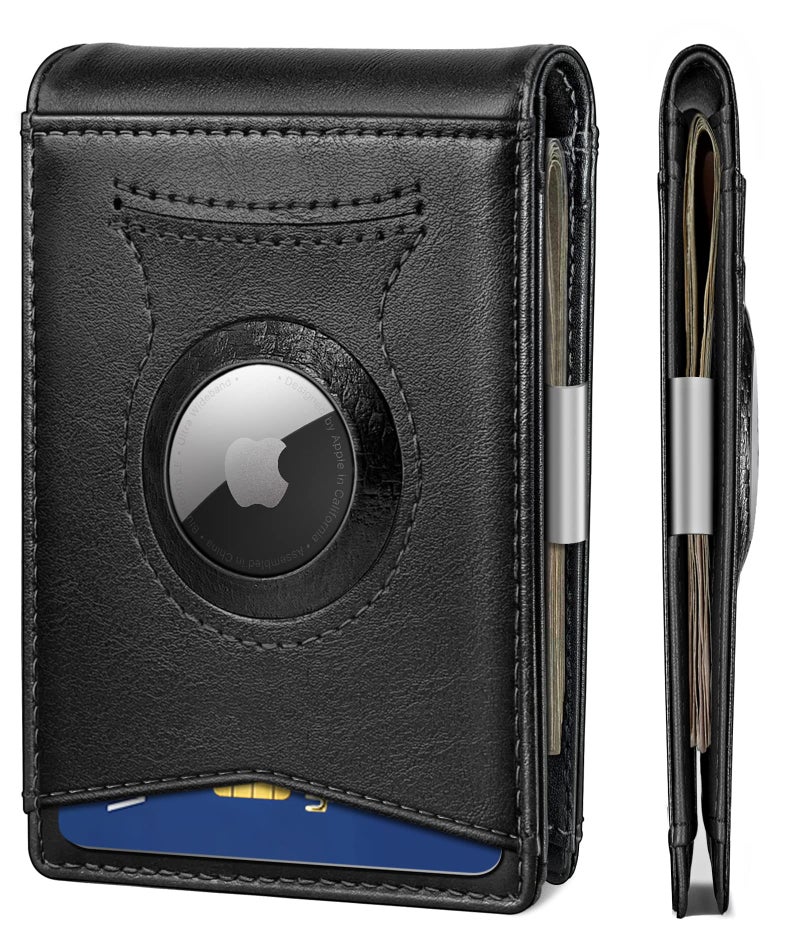 KEMISANT Mens Wallet For Airtag or Standard Use, Slim Front Pocket Wallet for Gift Men 11 Cards RFID Blocking - Image 1