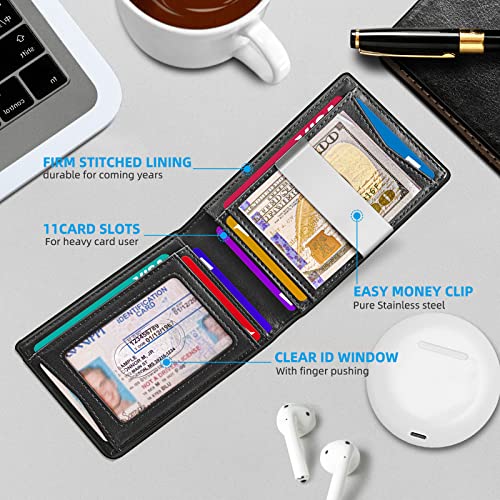 KEMISANT Mens Wallet For Airtag or Standard Use, Slim Front Pocket Wallet for Gift Men 11 Cards RFID Blocking - Image 4