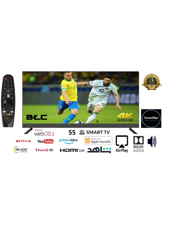 ايه تي سي شاشة LED ذكية مقاس 55 بوصة بدقة 4K UHD E-LD-55UHGO S أسود - Image 1
