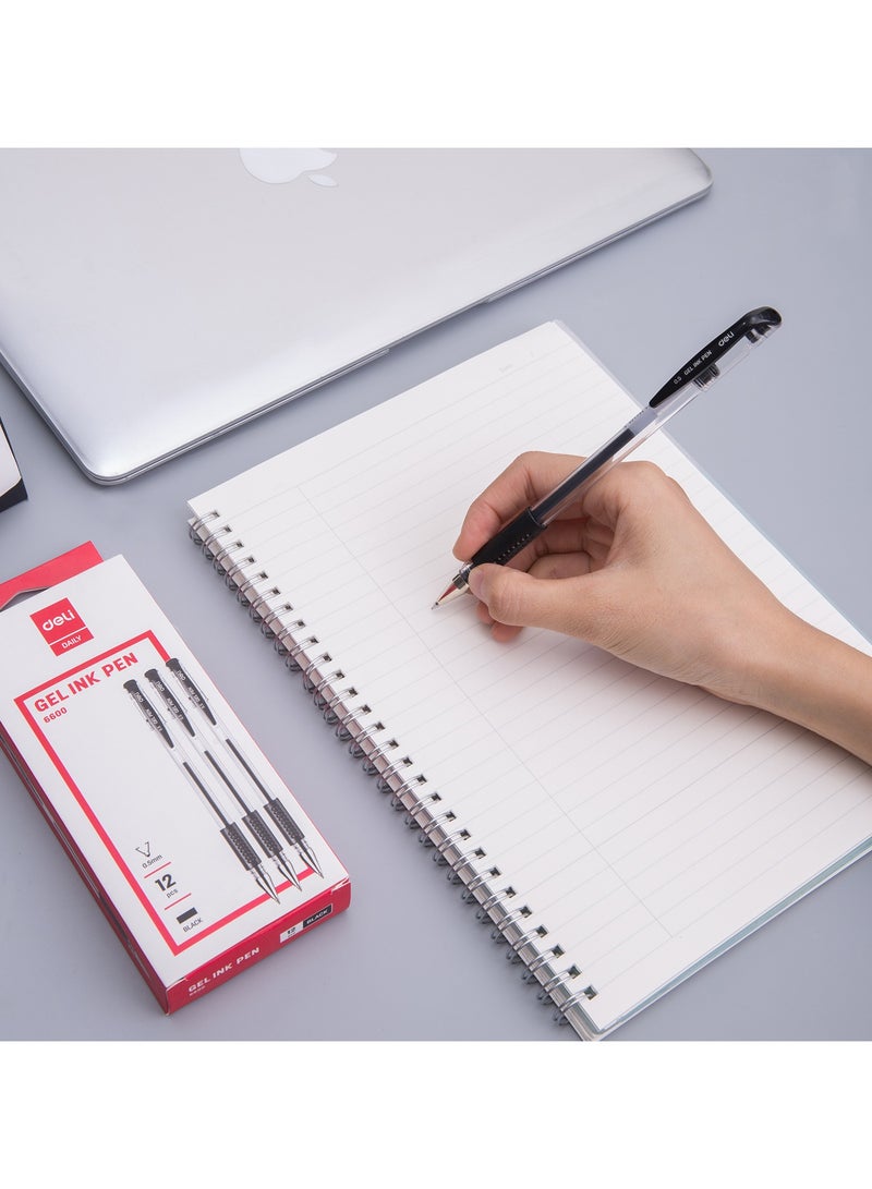 Deli E6600 Gel Pen (Conical Tip: 0.5mm), 12 pcs with 1 box - Black - Image 5