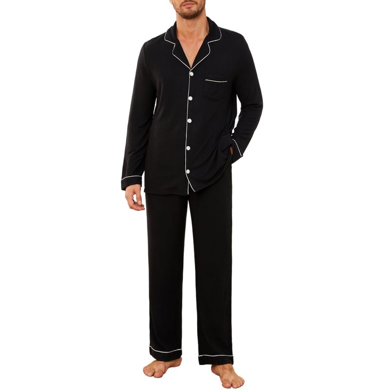 U2SKIIN Mens Ultra Soft Pajama Set, Stretch Long Sleeve Lounge Pjs Button-Down Lightweight & Cozy Sleepwear(Black, M) - Image 1