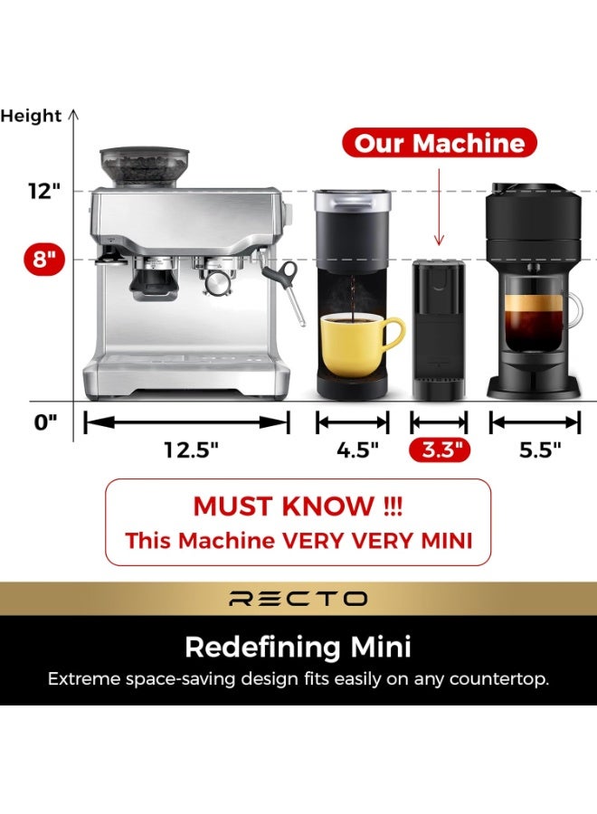 RectoCafé Espresso Machine, 20 Bar Professional Italian Pump Coffee Machine, Extra Mini Espresso Maker for Home & Office, Black - Image 4