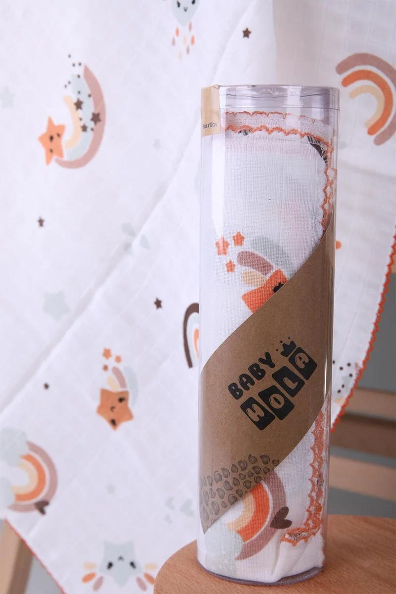 بيبي هولا Muslin Cover 85 x 90 cm Rainbow Pattern Organic Gift Breastfeeding Bottom Opening Newborn Stroller Cover