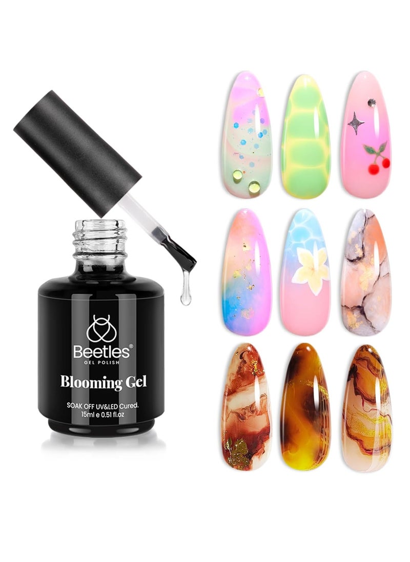 beetles Gel Polish Beetles Nail Blooming Gel 15ml Clear Uv Led Blossom Gel Polish for Spreading Effect Marble Natural Stone Watercolor Floral Print Soak off Nail Gel Diy Nail Art Design Manicure Gift for Women  - Image 1
