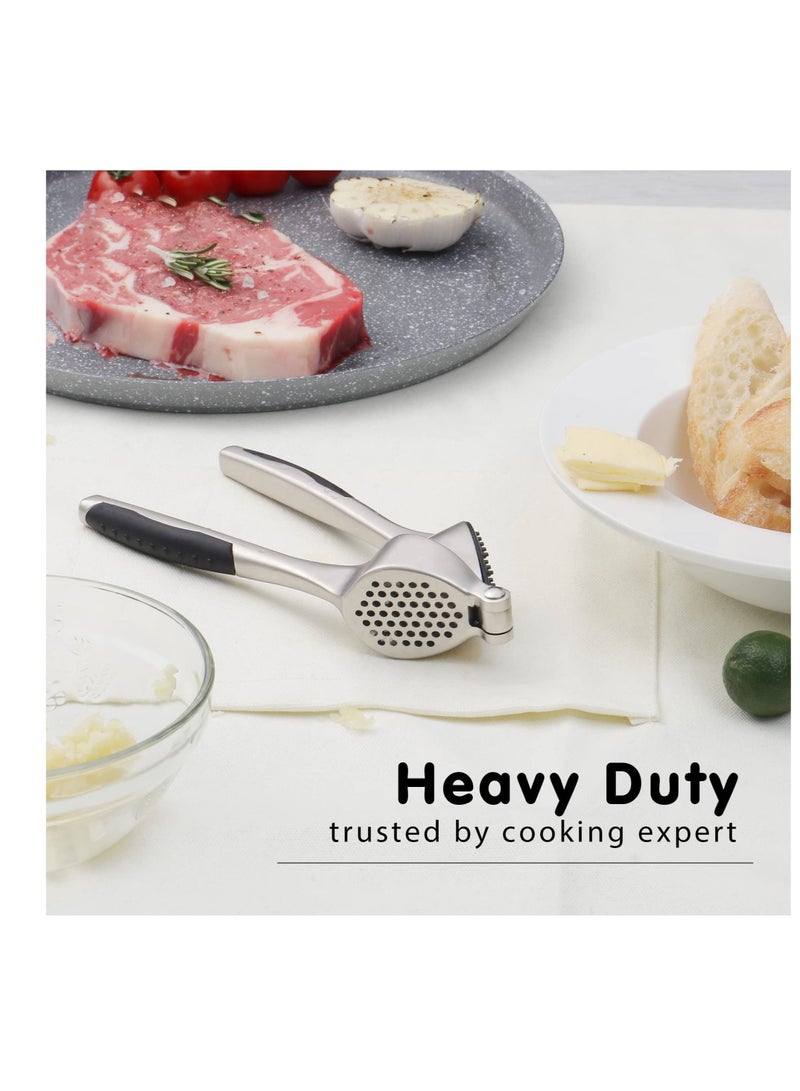 SYOSI Garlic Press, Premium Garlic Mincer with Ergonomic Grip Handle, Professional Garlic Presser Crusher and Peeler Set, Sturdy Ginger Press for Nuts & Seeds, Easy to Clean and Dishwasher Safe - Image 4