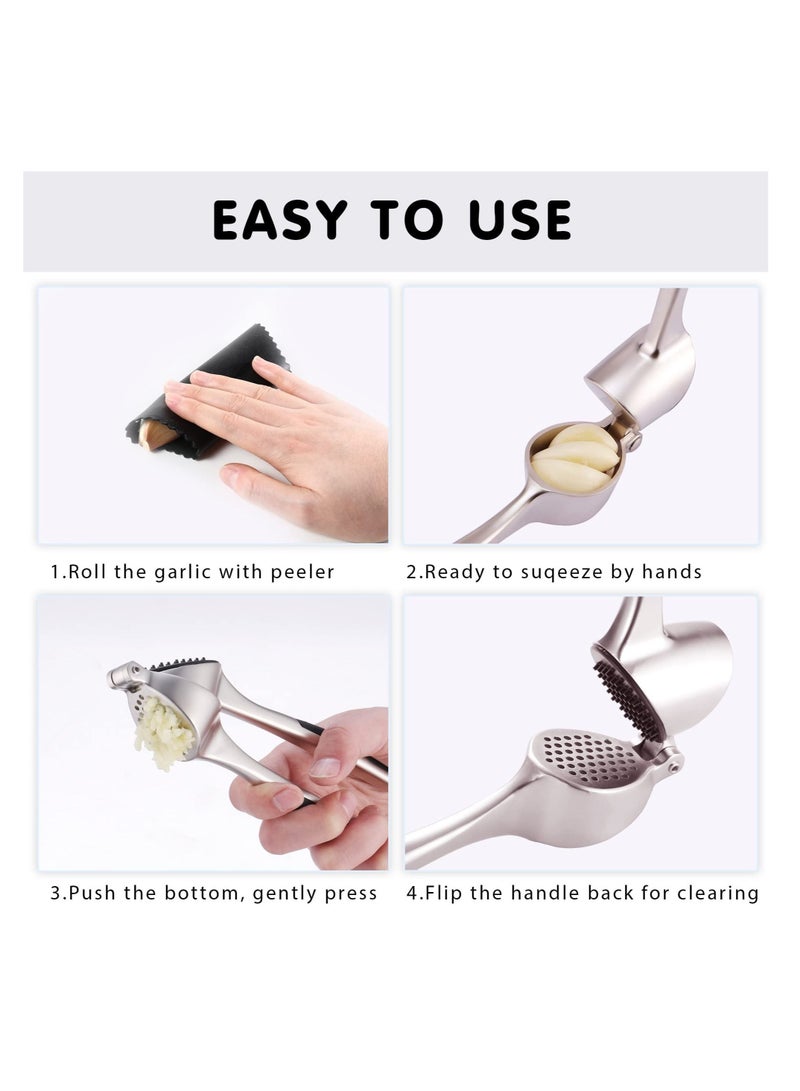 SYOSI Garlic Press, Premium Garlic Mincer with Ergonomic Grip Handle, Professional Garlic Presser Crusher and Peeler Set, Sturdy Ginger Press for Nuts & Seeds, Easy to Clean and Dishwasher Safe - Image 5
