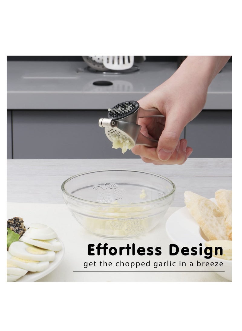 SYOSI Garlic Press, Premium Garlic Mincer with Ergonomic Grip Handle, Professional Garlic Presser Crusher and Peeler Set, Sturdy Ginger Press for Nuts & Seeds, Easy to Clean and Dishwasher Safe - Image 2