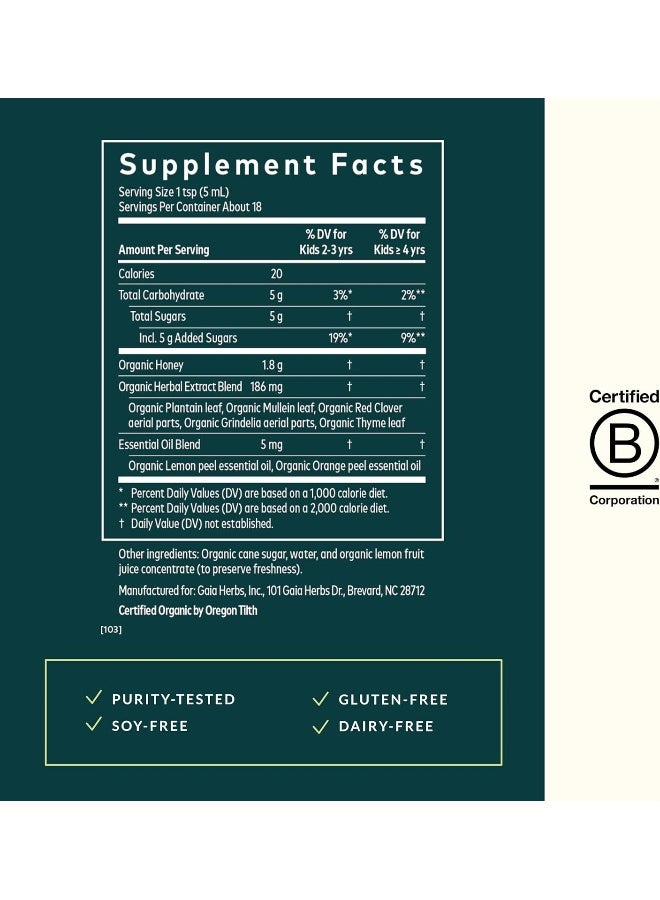 Gaia Herbs Kids Bronchial Wellness Syrup 89ml |For Immune Support, Overall Throat & Lung Health Support | USDA Organic, 3 fl oz - Image 2