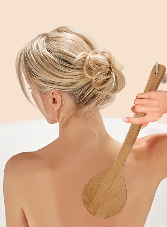 فرشاة استحمام دائرية من الخيزران بسطح مزدوج مع شعيرات ناعمة وكريات تدليك، مجموعة فرش تتضمن فرشاة بمقبض طويل وفرشاة يدوية، مثالية للتقشير وتدليك الجسم - Image 5