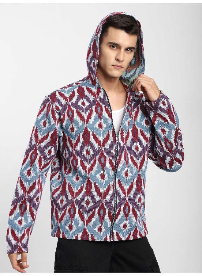 Beyoung Blue Ikat Print Hoodie Shacket  - Image 1