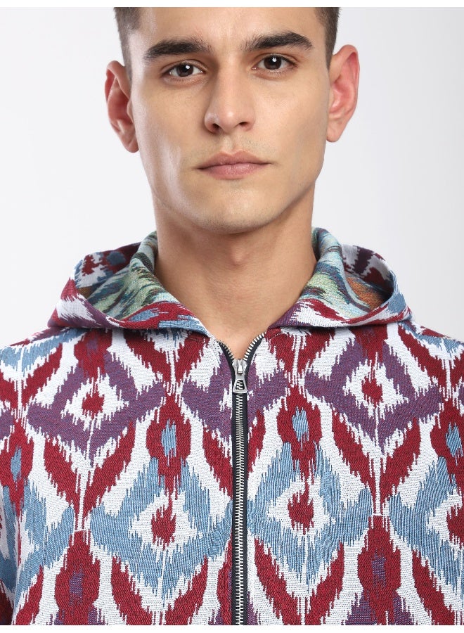 Beyoung Blue Ikat Print Hoodie Shacket  - Image 3