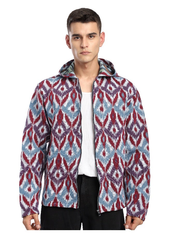 Beyoung Blue Ikat Print Hoodie Shacket  - Image 4