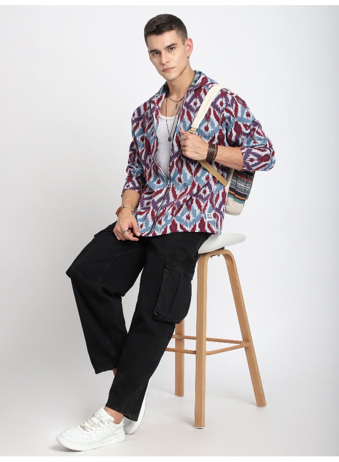 Beyoung Blue Ikat Print Hoodie Shacket  - Image 5