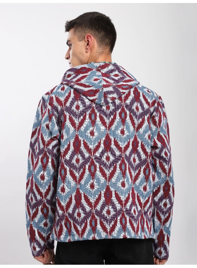 Beyoung Blue Ikat Print Hoodie Shacket  - Image 2