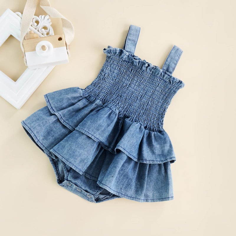 FOMOYUU Newborn Baby Girl Summer Onesie Romper Clothes Dress Sleeveless Clothes Jumpsuits Outfit for 6 9 12 18 Months (Blue, Newborn) - Image 3