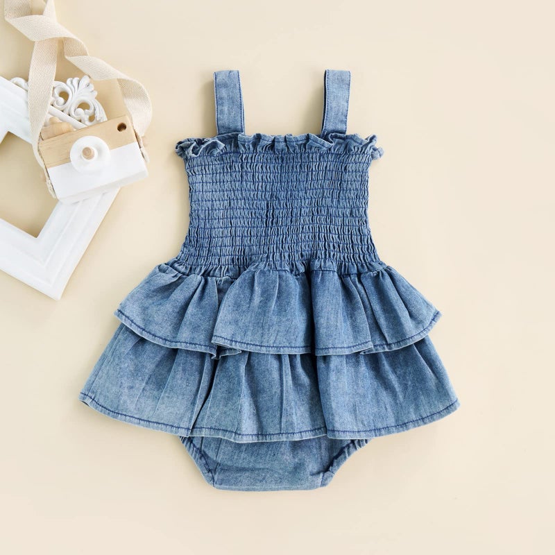 FOMOYUU Newborn Baby Girl Summer Onesie Romper Clothes Dress Sleeveless Clothes Jumpsuits Outfit for 6 9 12 18 Months (Blue, Newborn) - Image 4