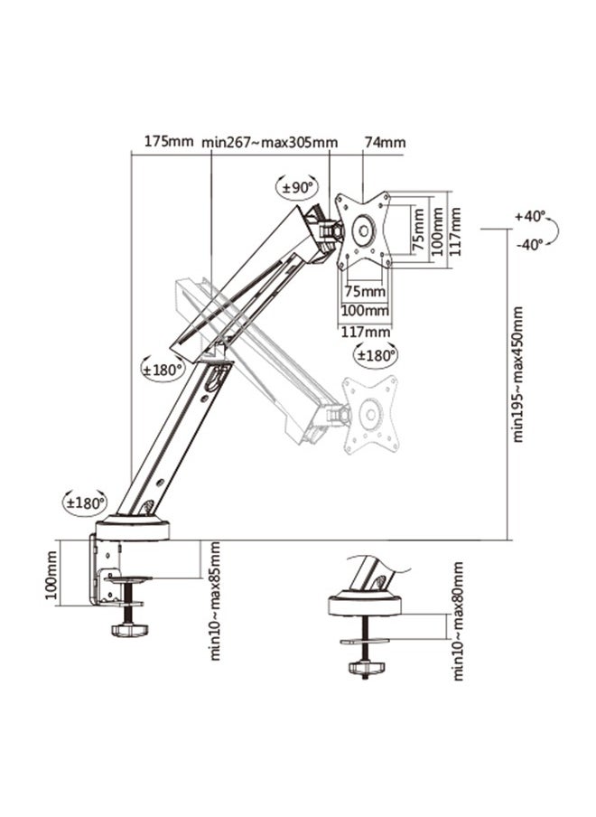 Twisted Mind - Single Monitor Spring-Assisted Pro Gaming Monitor Arm, 17''-32'' Monitors | LDT39-C012 - Image 1