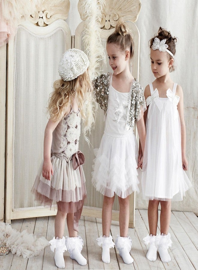 زاندو جوارب زاندو للأطفال الصغار مكشكشة مقاس 2-3 سنوات، جوارب دانتيل مزينة بكشكشة للبنات - تصميم أميرة جذاب، جوارب أطفال مناسبة للزي المدرسي، أحذية رياضية، أحذية ماري جين، مقاس 3/أبيض، 2-4 سنوات - Image 5