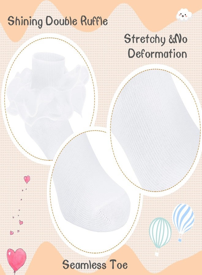 زاندو جوارب زاندو للأطفال الصغار مكشكشة مقاس 2-3 سنوات، جوارب دانتيل مزينة بكشكشة للبنات - تصميم أميرة جذاب، جوارب أطفال مناسبة للزي المدرسي، أحذية رياضية، أحذية ماري جين، مقاس 3/أبيض، 2-4 سنوات - Image 4