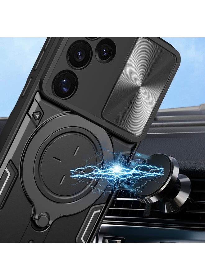 S-TOP Case For Samsung Galaxy S24 FE 5G CD Texture Sliding Camshield Magnetic Holder Phone Case - Image 4