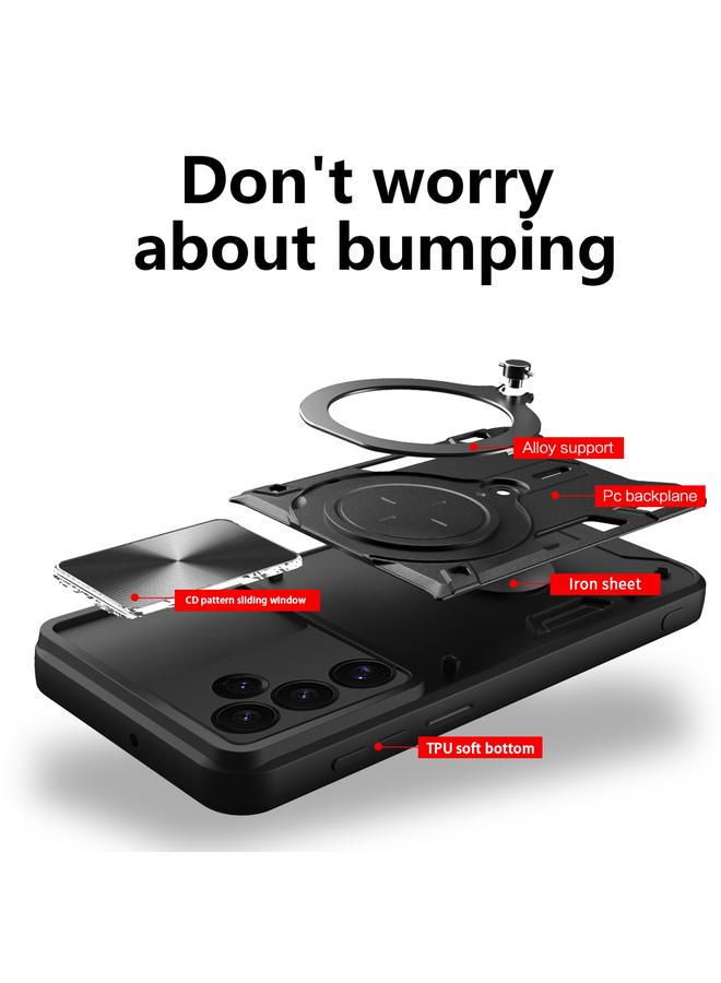 S-TOP Case For Samsung Galaxy S24 FE 5G CD Texture Sliding Camshield Magnetic Holder Phone Case - Image 3