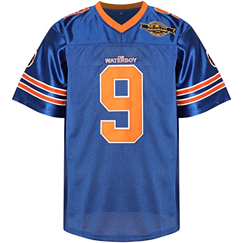 Phoneutrix Bobby Boucher #9 The Waterboy Adam Sandler Movie Mud Dogs Bourbon Bowl Football Jersey (Blue, Large) - Image 1