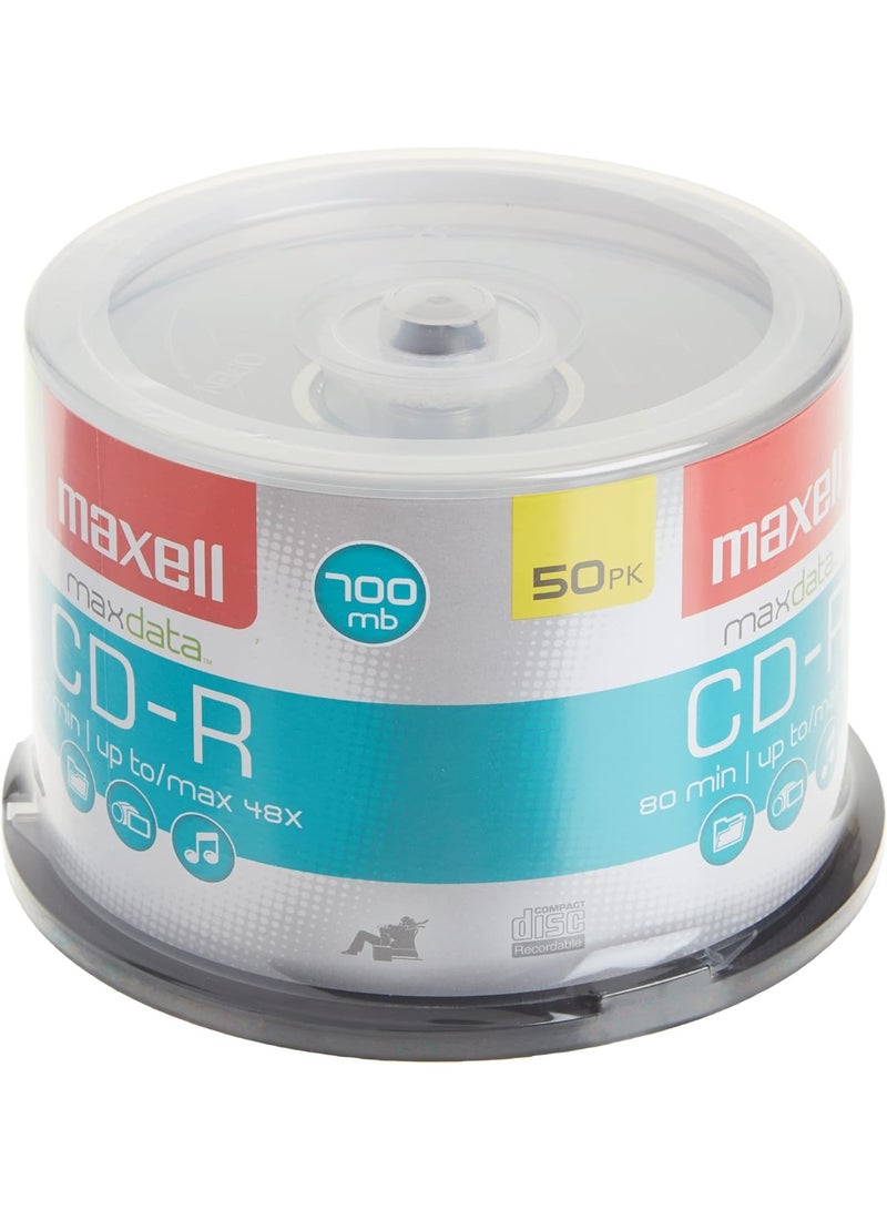 Maxell Maxell – MAX648250, Branded CD Recordable Media - Noise free Playback CDs 700Mb Storage – 2x to 48x, Write Speed with 80 min - Blank CDs, Storage & Reusable Spindle Case Holder - 50 Pk, Silver - Image 3