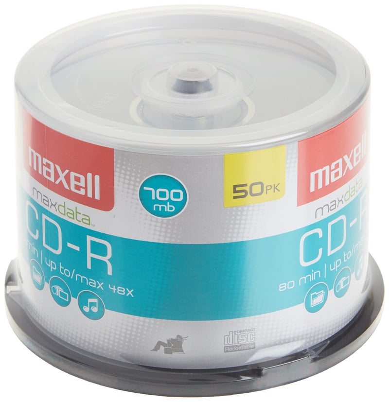 Maxell ماكسيل – MAX648250، وسائط تسجيل الأقراص المضغوطة ذات العلامة التجارية - أقراص تشغيل خالية من الضوضاء بسعة 700 ميجابايت - سرعة كتابة من 2x إلى 48x مع 80 دقيقة - أقراص فارغة، تخزين وحامل علبة قابلة لإعادة الاستخدام - 50 حزمة، فضي - Image 5