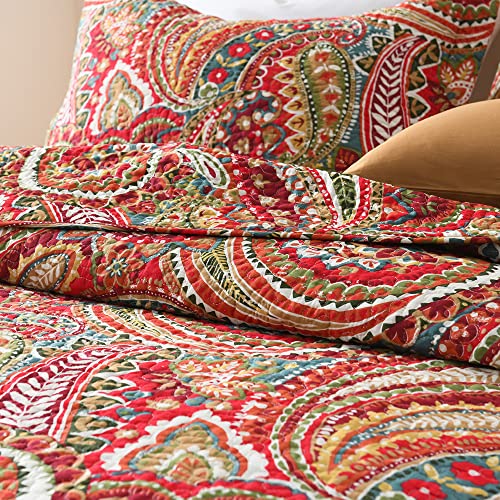 ENASAL Cotton Bedspread Quilt Sets Reversible Bedding Coverlet Sets Comforter, Floral Paisley Bedspread (Red, Queen Size) - Image 5