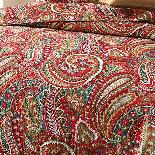 ENASAL Cotton Bedspread Quilt Sets Reversible Bedding Coverlet Sets Comforter, Floral Paisley Bedspread (Red, Queen Size) - Image 4