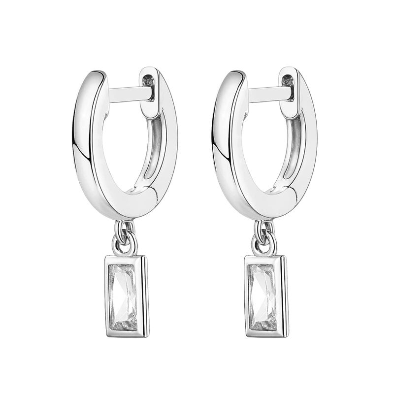 PAVOI 14K Gold Plated S925 Sterling Silver Post Drop/Dangle Huggie Earrings for Women | Dainty Earrings (Baguette, White-Gold-Plated) - Image 3