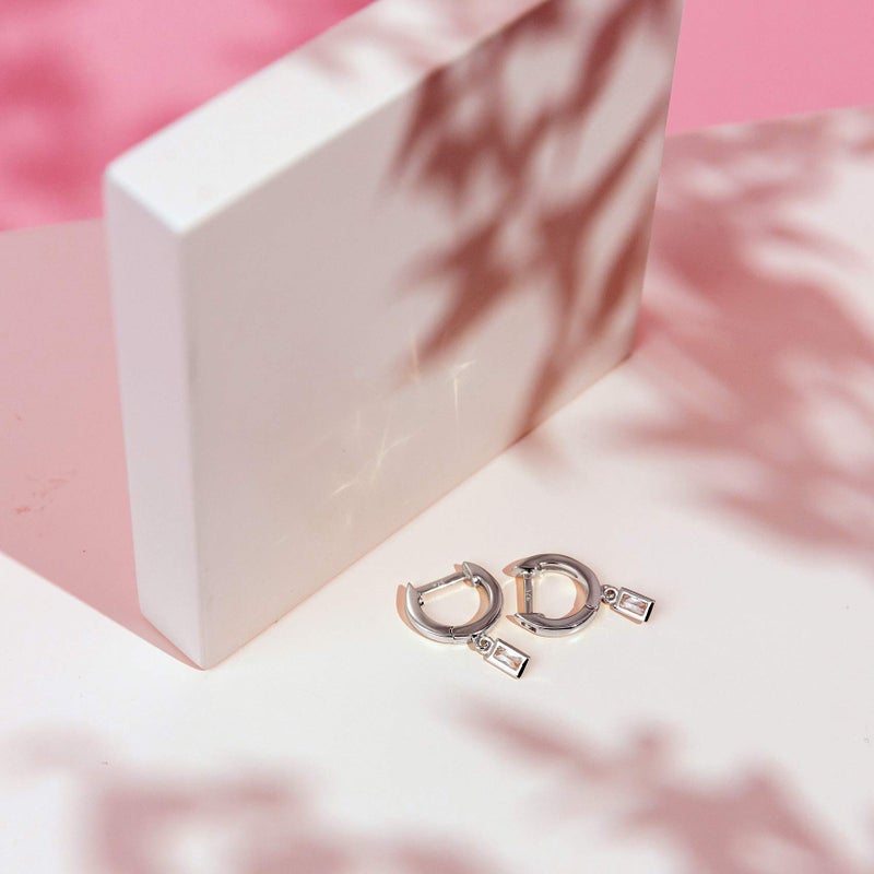 PAVOI 14K Gold Plated S925 Sterling Silver Post Drop/Dangle Huggie Earrings for Women | Dainty Earrings (Baguette, White-Gold-Plated) - Image 4