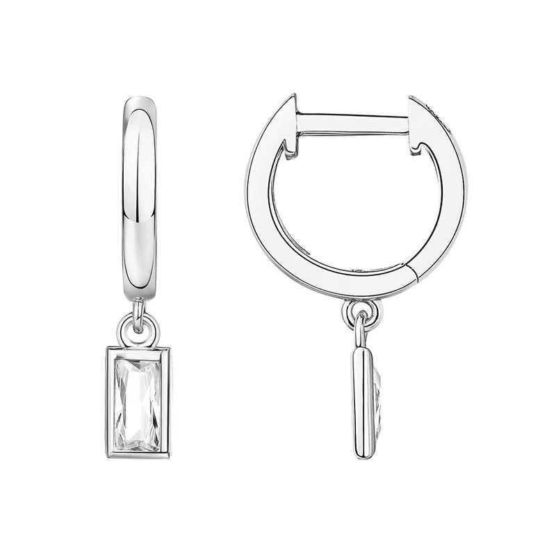 PAVOI 14K Gold Plated S925 Sterling Silver Post Drop/Dangle Huggie Earrings for Women | Dainty Earrings (Baguette, White-Gold-Plated) - Image 1