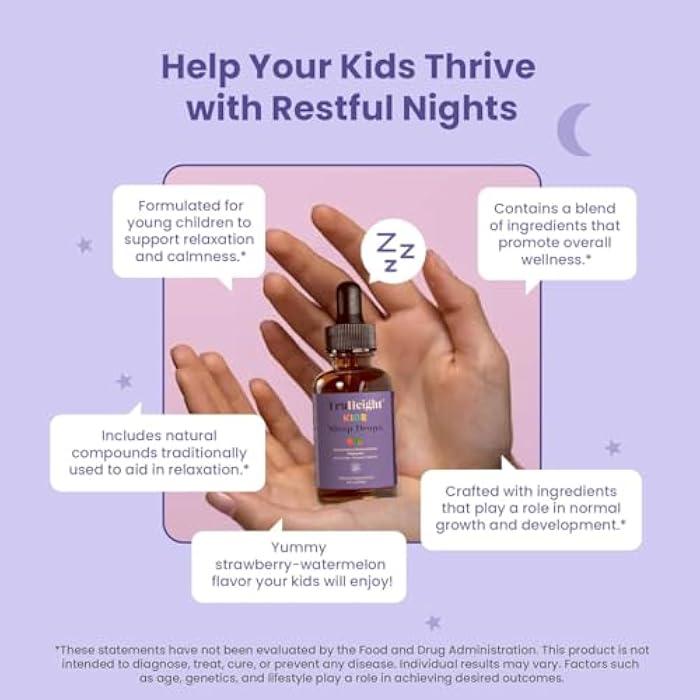 TruHeight Kids Sleep Tincture Ages 2+ (Watermelon Flavor) - Babies, Toddlers & Kids Natural Sleep Aid - Baby, Toddler, Child Melatonin 2 Year Old+ - Vitamin B6, Riboflavin, Zinc, Copper, Lemon Balm - Image 2