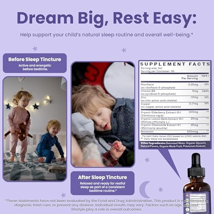 TruHeight Kids Sleep Tincture Ages 2+ (Watermelon Flavor) - Babies, Toddlers & Kids Natural Sleep Aid - Baby, Toddler, Child Melatonin 2 Year Old+ - Vitamin B6, Riboflavin, Zinc, Copper, Lemon Balm - Image 5