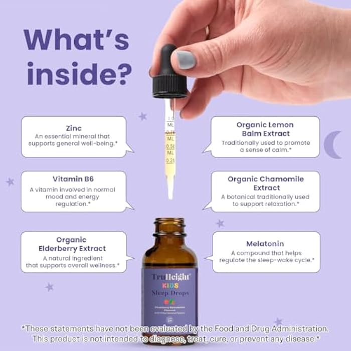TruHeight Kids Sleep Tincture Ages 2+ (Watermelon Flavor) - Babies, Toddlers & Kids Natural Sleep Aid - Baby, Toddler, Child Melatonin 2 Year Old+ - Vitamin B6, Riboflavin, Zinc, Copper, Lemon Balm - Image 4