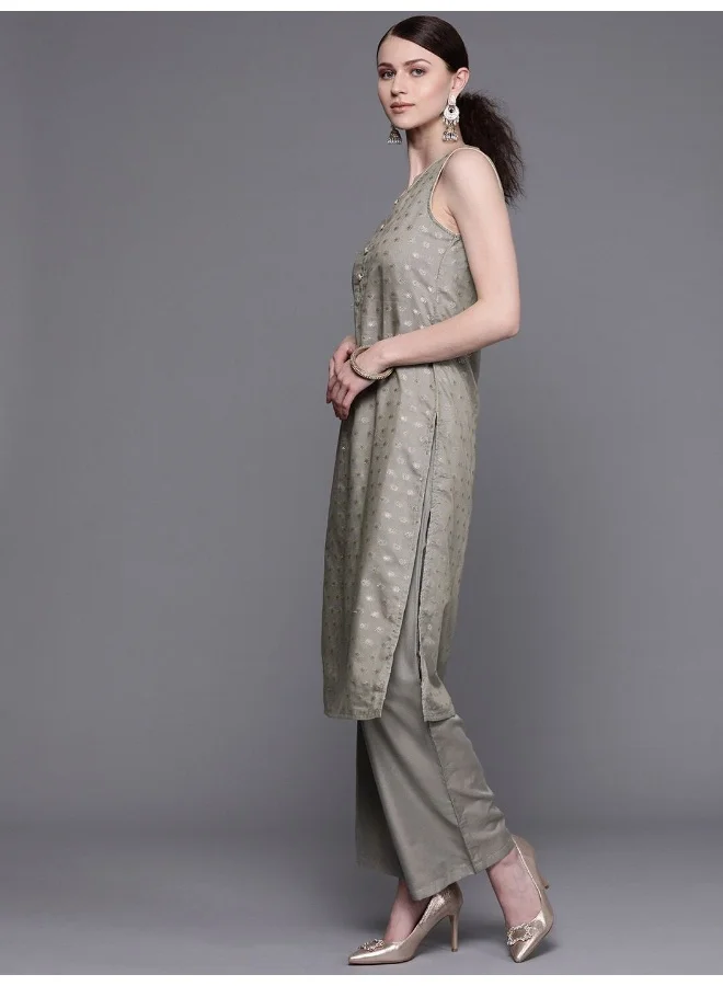 AKS AKS Couture Ethnic Motifs Woven Design Chanderi Silk Straight Kurta With Palazzos