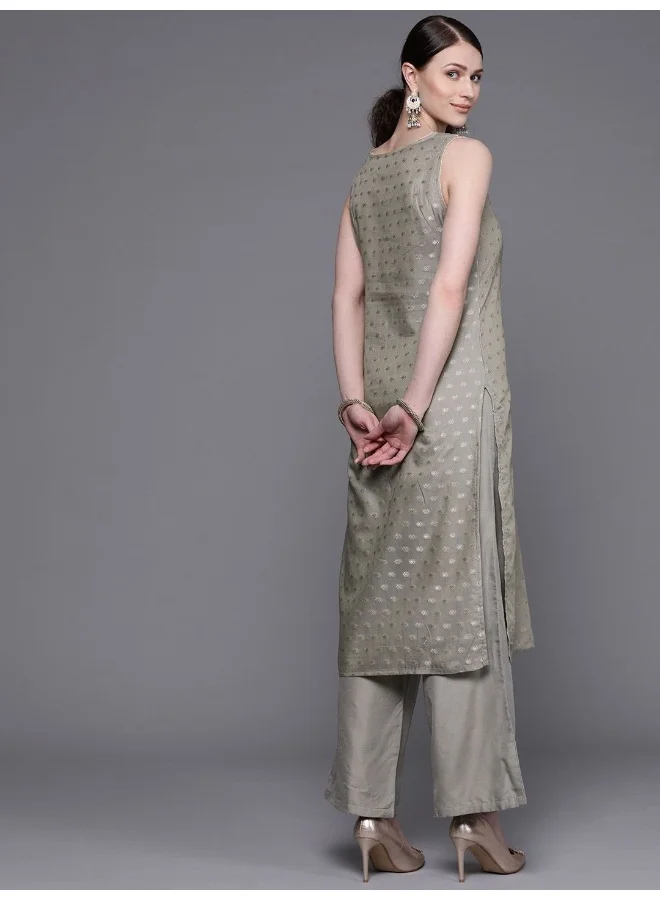 AKS AKS Couture Ethnic Motifs Woven Design Chanderi Silk Straight Kurta With Palazzos