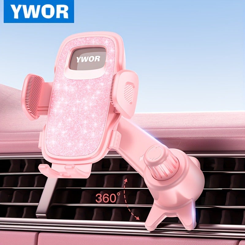 حامل هاتف للسيارة بفتحة تهوية باللون الوردي من YWOR، مزلاج تمديد عالمي يتيح الاستخدام بدون استخدام اليدين مع راحة تدفق الهواء - Image 1
