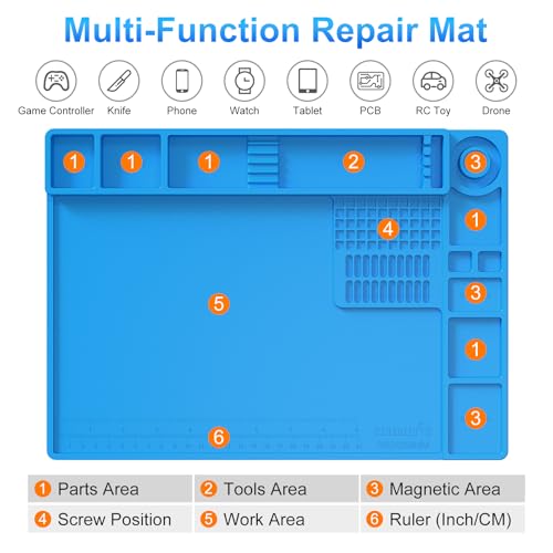 STREBITO Soldering Mat Electronics Repair Mat, Silicone Work Mat Heat Resistant 932°F, Magnetic Mat for Screws and Tools, Solder Mat Silicone Pad for Watch, Phone, Eyeglass, Knife, Size 13.8 "x 9.9" - Image 2