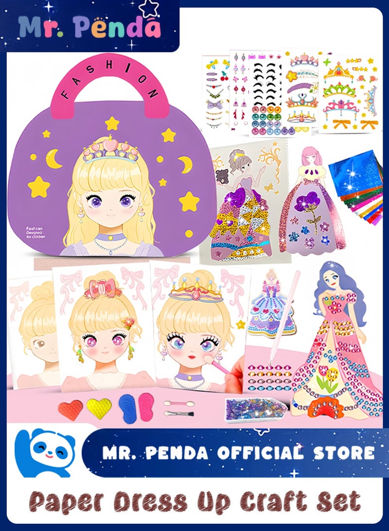 Mr. Penda 4-in-1 Paper Dress Up Craft Set Sticker Toy Make Up On Paper Play Diamond Painting Princess, Foil Fun, Sticker, Gift for Girls Age 3 4 5 6 7 8+ Year Old (Purple) - Image 1