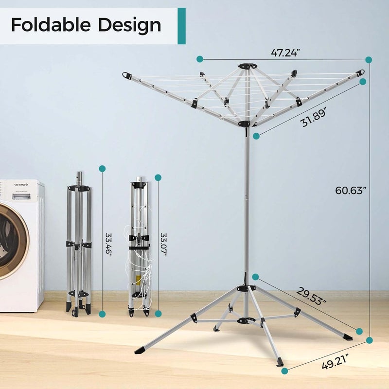 JS HANGER Indoor and Outdoor Portable Clothes Drying Rack with 4 Rotatable Arms for Hangers, 4 Legs, Collapsible Umbrella Laundry Air Dryer with 65 ft. of Hanging Space - Silver - Image 4