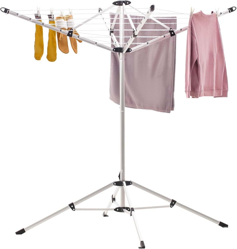 JS HANGER Indoor and Outdoor Portable Clothes Drying Rack with 4 Rotatable Arms for Hangers, 4 Legs, Collapsible Umbrella Laundry Air Dryer with 65 ft. of Hanging Space - Silver - Image 1