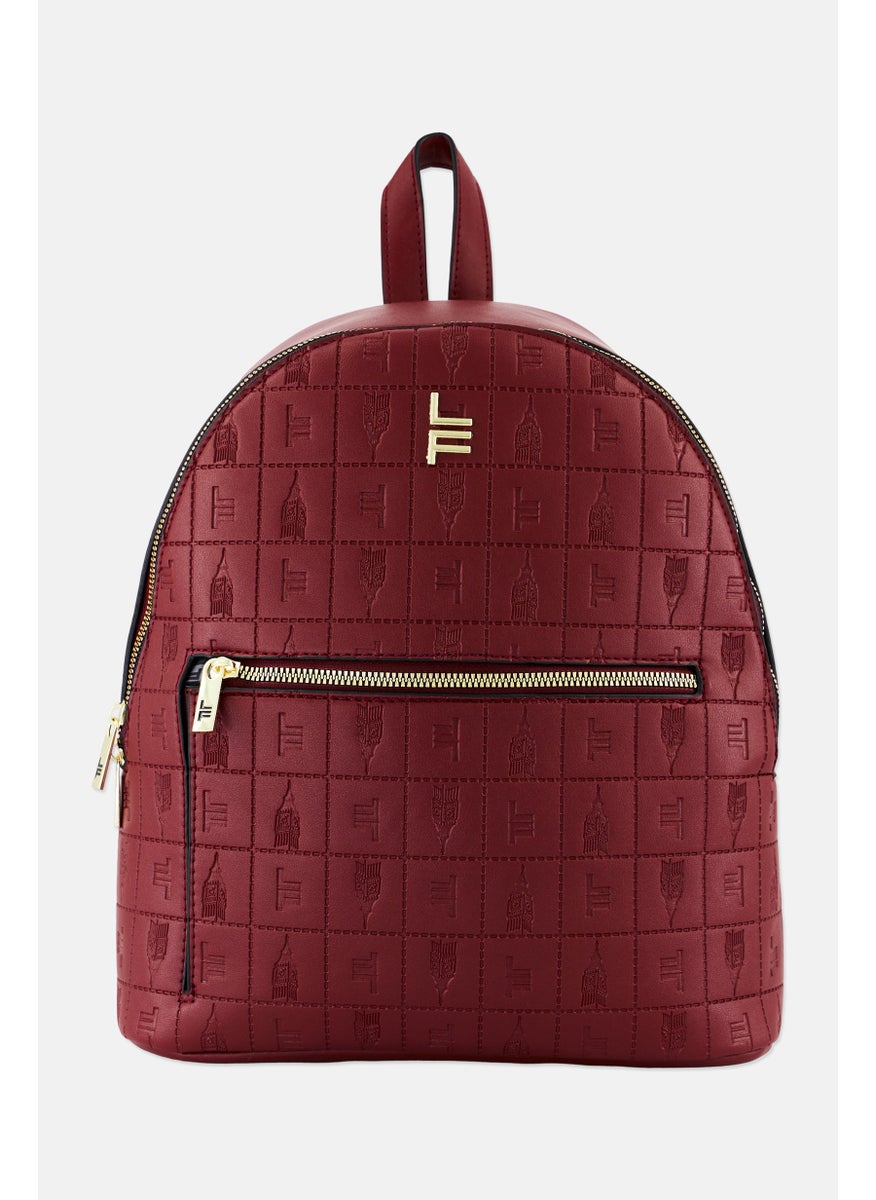 London Fog - Women Brand Logo Backpack 30 L x 35 H x 16 W cm, Maroon - Image 1