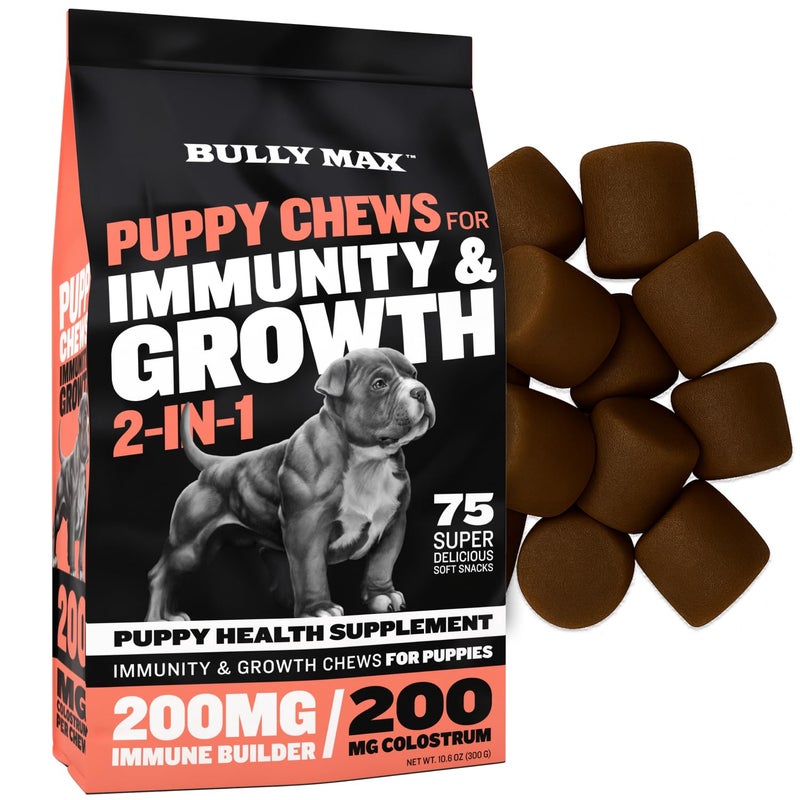 Bully Max 2-in-1 Puppy Treats Soft Chews for Immunity & Growth - Dog Vitamins & Supplements - Essential Multivitamin Food Topper for Health & Immune Support - Small, Medium & Large Breed Puppies - Image 1